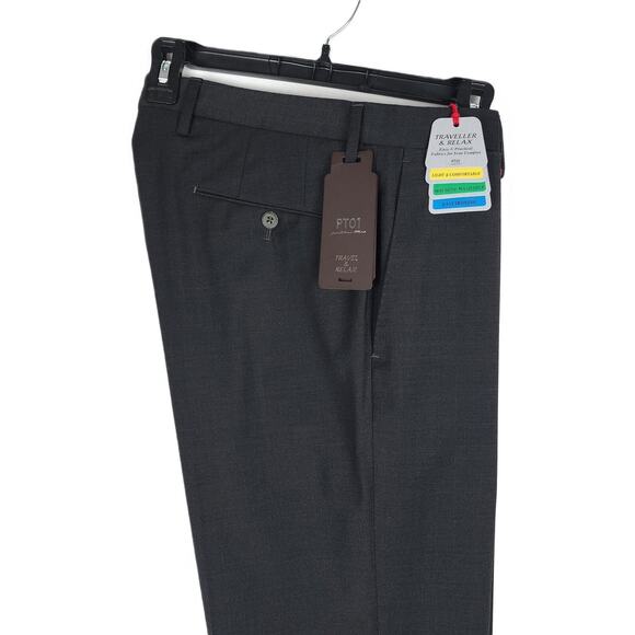 PT Torino PT01 Easy-Fit Plainweave Stretch Dress Pant Charcoal 34W US/ 50 IT NWT